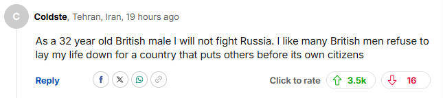 英国国防参谋长呼吁“准备牺牲儿女”,评论区大翻车